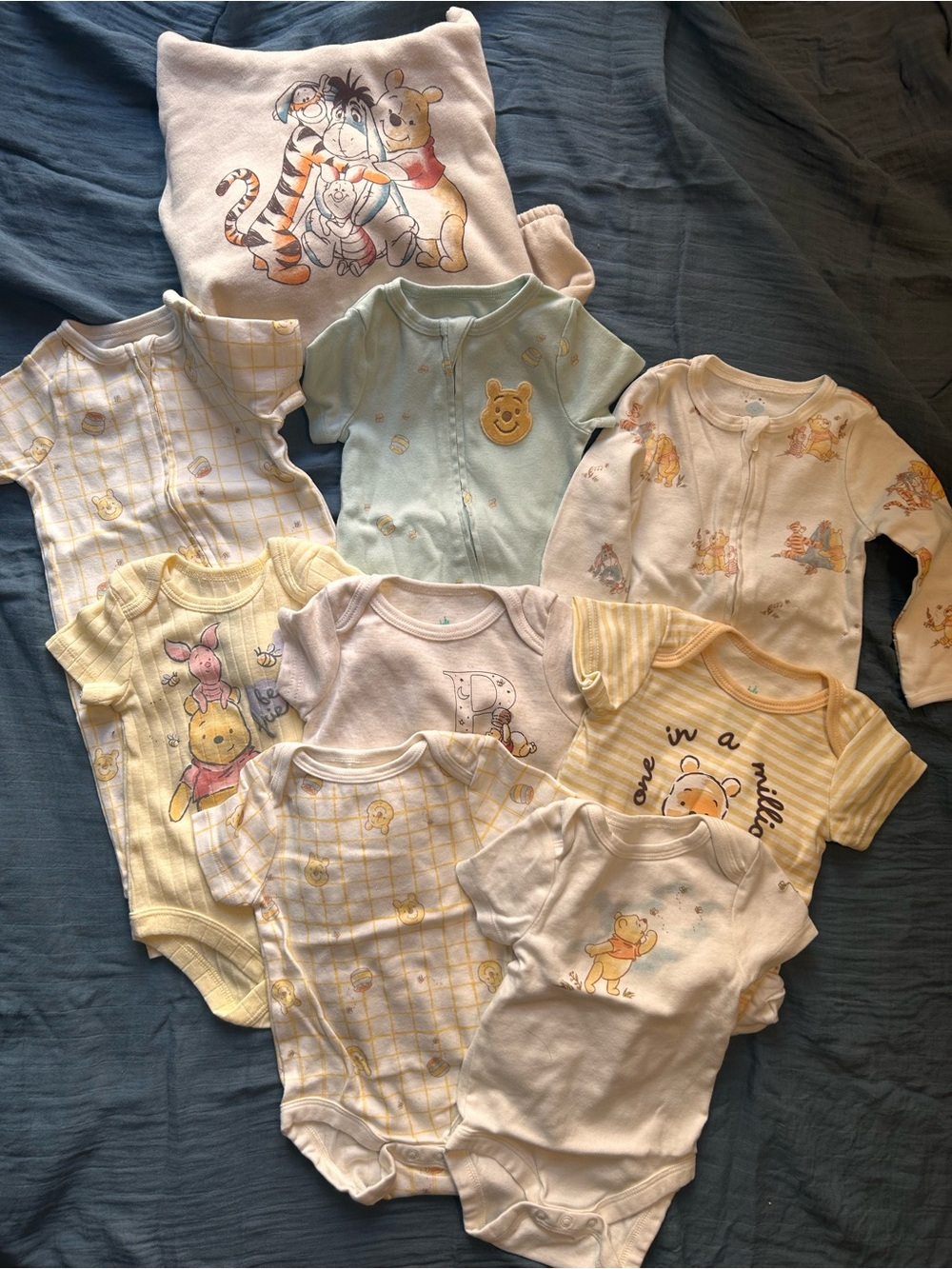 Winnie the Pooh Baby One-Piece Bodysuit Bundle - Yellow, Cream & Pastel